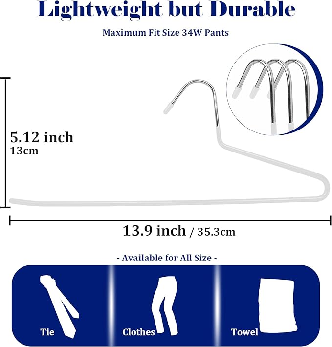 Pants Hangers 30 Pack Non Slip,Trouser/Blanket/Jeans Hangers for Closet Space Saving,Open Ended Pants Hanger Strong Durable (White)