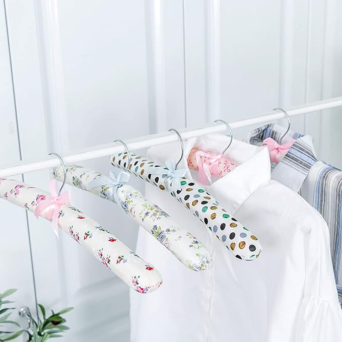 5 Pack Satin Padded Hangers for Women Clothing, Anti Slip Sponge Fabric Clothing Hangers Coat Racks for Sweater, Coat, Suit, Dress (5-Color_B)