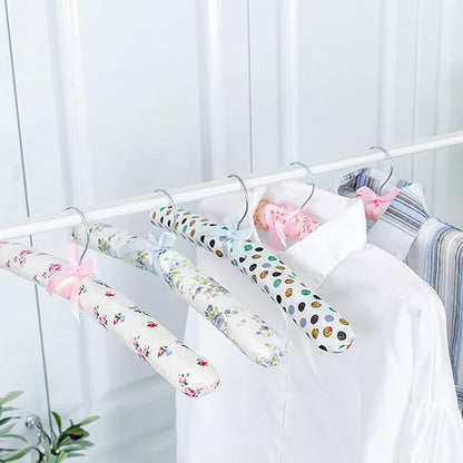 5 Pack Satin Padded Hangers for Women Clothing, Anti Slip Sponge Fabric Clothing Hangers Coat Racks for Sweater, Coat, Suit, Dress (5-Color_B)