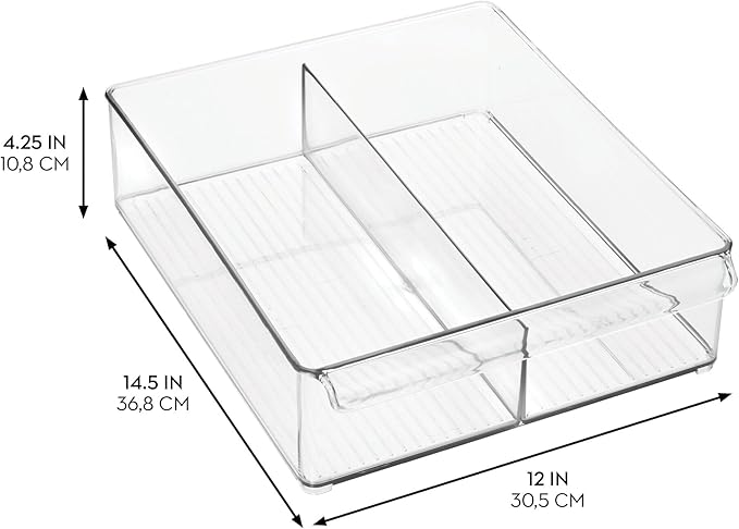 iDesign Divided Plastic Pantry Bin with Front Handle - Set of 2 - Clear