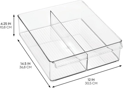 iDesign Divided Plastic Pantry Bin with Front Handle - Set of 2 - Clear