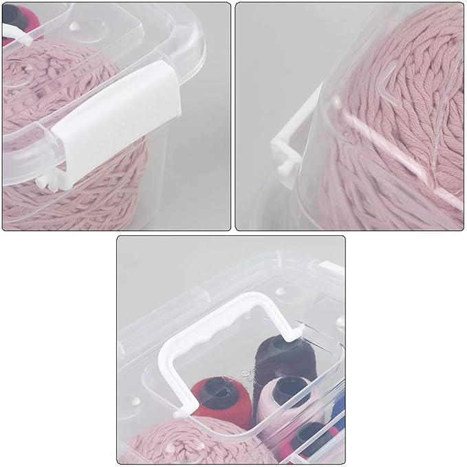 6-Pack Home Storage Bins, Plastic Container, Latching Box with Handle (White handle)