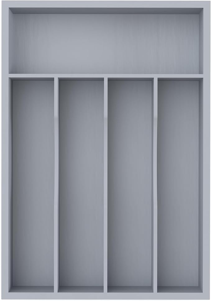 Silverware Organizer, Bamboo Kitchen Drawer Organizer, Utensil Holder, Cutlery Tray & Spoon Flatware Storage with Grooved Drawer Dividers(Grey, 9.5''W x 13.5''D)