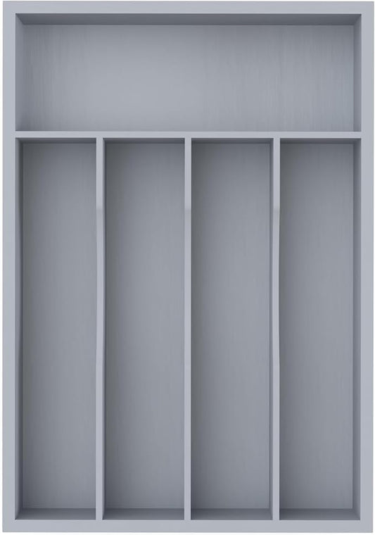 Silverware Organizer, Bamboo Kitchen Drawer Organizer, Utensil Holder, Cutlery Tray & Spoon Flatware Storage with Grooved Drawer Dividers(Grey, 9.5''W x 13.5''D)