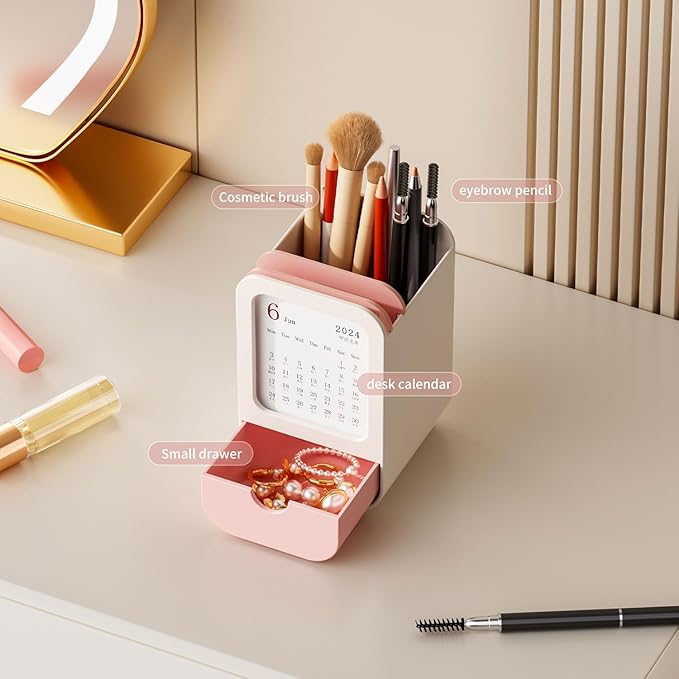 Sleek Makeup Brush Holder Organizer – Modern Cosmetic Brush Cup with Elegant Design, for Makeup Brushes, Lipsticks, Bathroom Vanity & Desktop Storage (Pink)