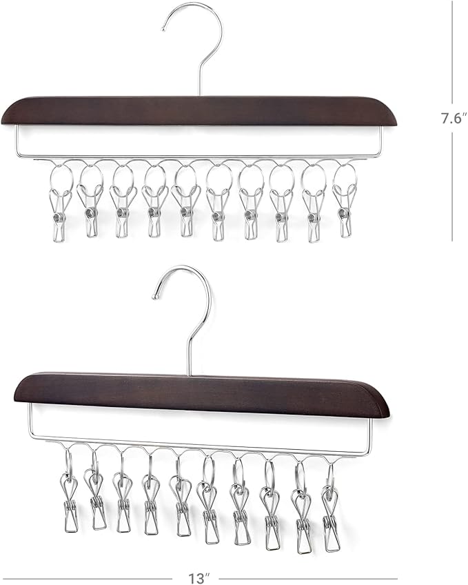 Mkono Hat Hangers for Closet Set of 2 Wooden Hat Organizer Racks for Baseball Caps with 20 Stainless Steel Clips, Baseball Hat Holder for Closet Storage, Fits All Caps, Walnut Color