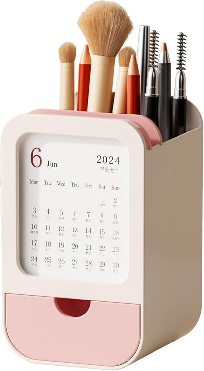 Sleek Makeup Brush Holder Organizer – Modern Cosmetic Brush Cup with Elegant Design, for Makeup Brushes, Lipsticks, Bathroom Vanity & Desktop Storage (Pink)