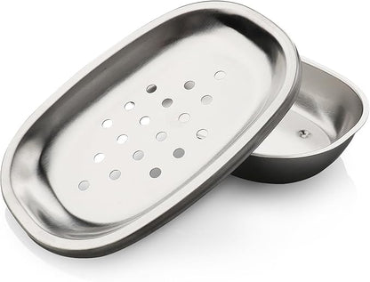 Stainless Steel Soap Dish with Double Layer Draining for Bathroom, Chrome Brushed Nickel Soap Box with Drainage, Shower Countertop Tray (Dots)