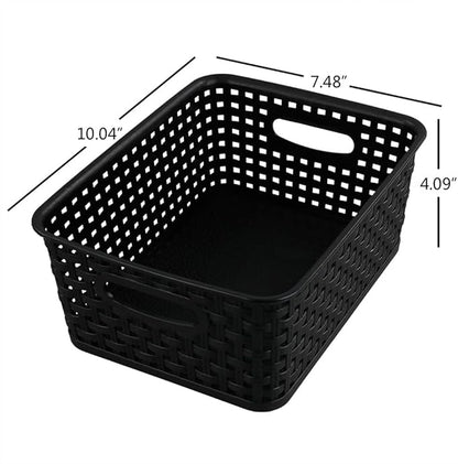 6-pack Black Woven Plastic Storage Baskets Organizing Bins