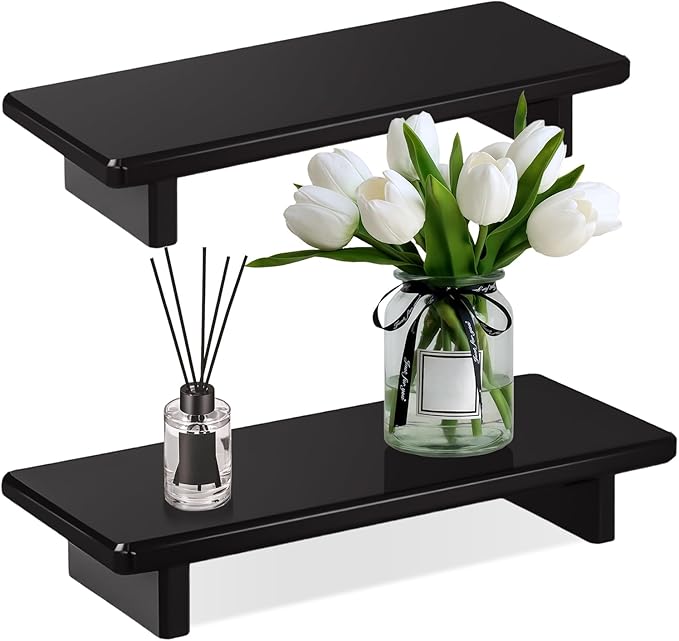 Acrylic Bathroom Counter Tray Stand, Kitchen Soap Holder Riser for Vanity Candle Plant Display, (1, Black-Small-8.6 x 3.6 x 1.5)