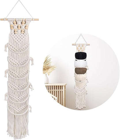 SelfTek 1 Pack Hat Organizer for Baseball Ca-ps, Macrame Hat Holder For Wall, Hat Racks for Wall Door, Boho Hat Hanger Decorative Hat Storage for Baseball C-aps [ Up to 12 C-aps ]