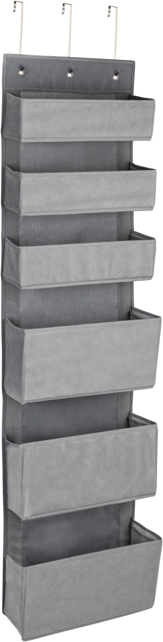 Household Essentials 6 Pocket Over the Door Pocket Organizer, PP Non-Woven Fabric Pockets, Reinforced Siding, Foldable, Versatile, Perfect for Residential and Commercial Doors, Grey