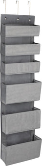 Household Essentials 6 Pocket Over the Door Pocket Organizer, PP Non-Woven Fabric Pockets, Reinforced Siding, Foldable, Versatile, Perfect for Residential and Commercial Doors, Grey