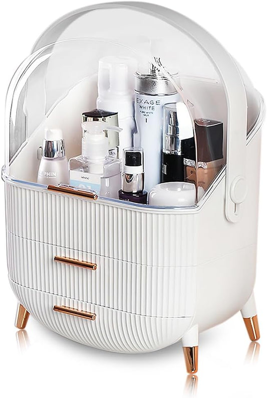Makeup Organizer and Storage Skin Care Organizer for Vanity Large Cosmetics Skincare Oranizers with Lid and Drawers Display Cases for Countertop
