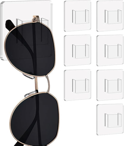 8 Packs Wall Sunglasses Organizer, Acrylic Sunglasses Holder Wall for Hanging Multiple Glasses, Clear Glasses Display Rack for Eyeglass Storage Decor Home Office Bedroom Husband Women Girls (8 Packs)