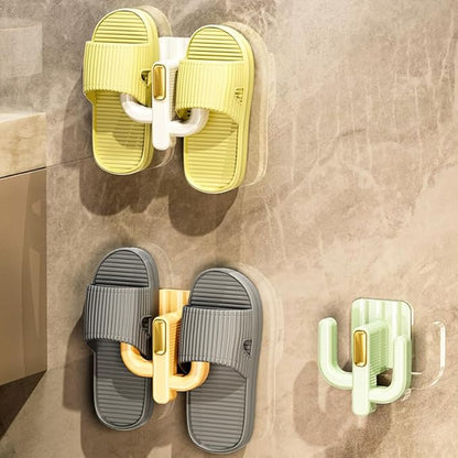 4 Pack Wall Mounted Shoe Rack - Multi-Use Hanging Organizer for Slippers, Hats, Towels & Keys, No-Drill Space-Saving Adhesive Storage for Home, Bathroom & RV, White & Yellow