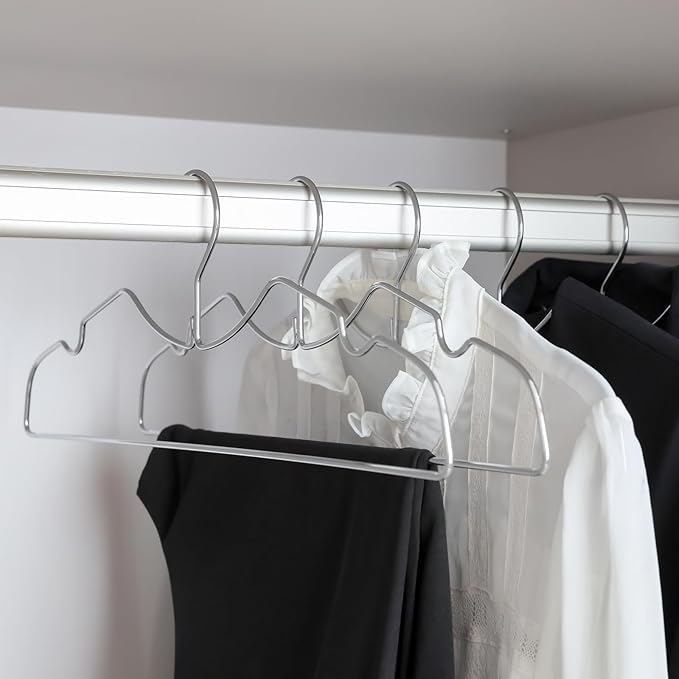 20 Pack Heavy Duty Metal Steel Wire Clothes Hanger, Ultra Slim & Short Neck Hanger,Space Saving Durable Non-Slip Felt Hangers, Closet Organizer for Home Dorm Laundry (Silver)
