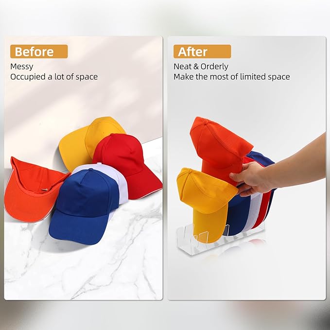 Hat Stand for Baseball Caps, 2 Pack Hat Storage for 14 Baseball Caps, No Install Hat Acrylic Holder, Hat Racks for Baseball Caps Display and Organizer for Bedroom, Closet, Dresser