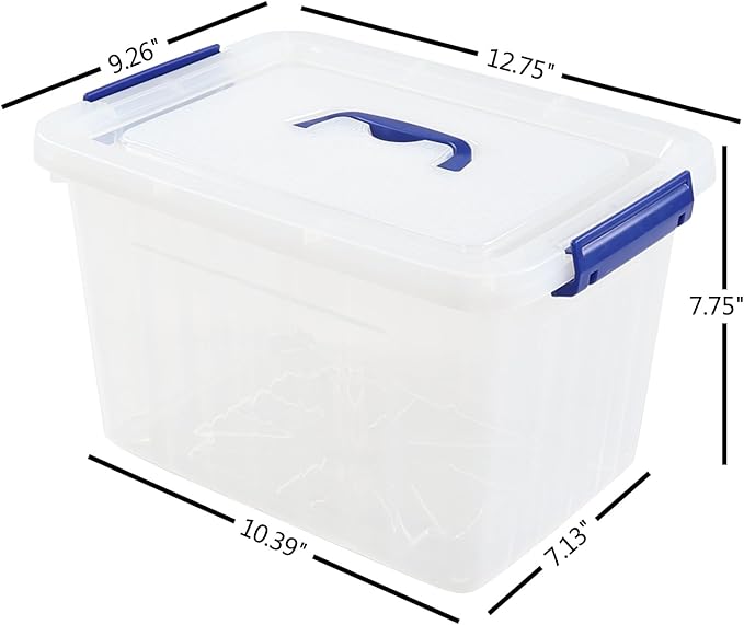 Anbers 12 Quart Clear Plastic Bin with Lid, Latching Box with Handle, Set of 1