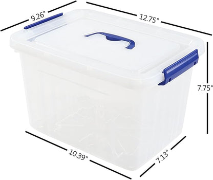 Anbers 12 Quart Clear Plastic Bin with Lid, Latching Box with Handle, Set of 1