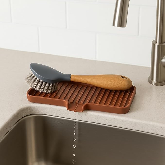 Silicone Soap Dish Tray and Sponge Holder with Drain Chute, Rectangular, Kitchen and Bathroom Sink Organizer (Pistachio, 9"x3.5")
