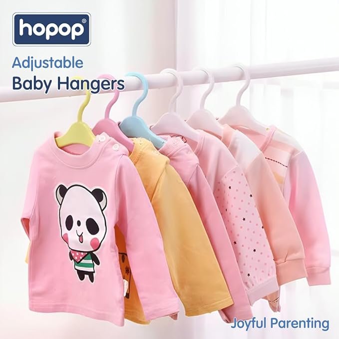 Hopop Telescopic Adjustable Anti Slip Plastic Hanger with Hooks for Baby & Kids Clothes (Pack of 12, Multicolor Hangers)