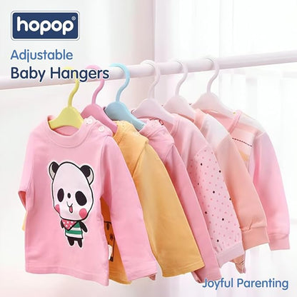 Hopop Telescopic Adjustable Anti Slip Plastic Hanger with Hooks for Baby & Kids Clothes (Pack of 12, Multicolor Hangers)