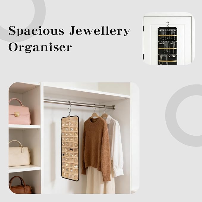48 Pocket Oxford cloth hanging jewelry organizer for closet,specially crafted for earrings,rings,necklace, bracelets and Other jewellery storage, Comes with a hook for wall mounted storage