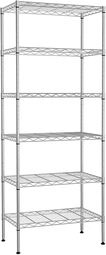 Metal Shelving Unit Detachable Storage Rack with 8 Leveling Feet Adjustable Storage Shelves Wire Shelves for Storage Kitchen Garage, 900LB Capacity, 59" H x 23" L x 13" D, Chrome
