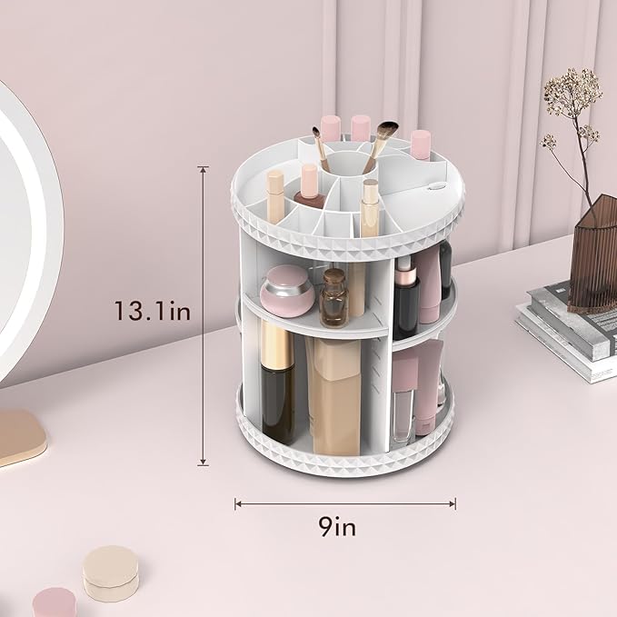 Rotating Makeup Organizer, 360° Spinning Skincare Organizers, Adjustable Layer Cosmetic Storage Lazy Susan Makeup Organizers for Dresser Bathroom, Medium, White
