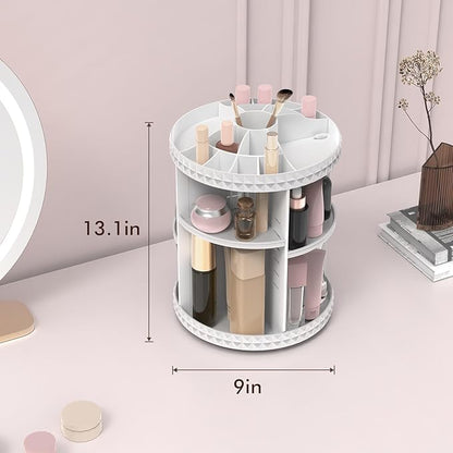 Rotating Makeup Organizer, 360° Spinning Skincare Organizers, Adjustable Layer Cosmetic Storage Lazy Susan Makeup Organizers for Dresser Bathroom, Medium, White