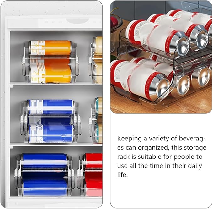 Garneck Beverage Can Dispenser Double Soda Can Organizer for Refrigerator Space-saving Drink Storage Rack for Kitchen Pantry Rvs