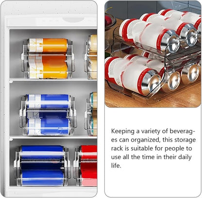Garneck Beverage Can Dispenser Double Soda Can Organizer for Refrigerator Space-saving Drink Storage Rack for Kitchen Pantry Rvs