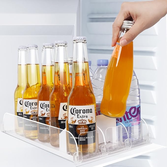 SOLY Drink Organizer for Fridge, Automatic Soda Can Dispenser with Pusher, 5-Row Refrigerator Drink Organizer Holds 25–30 Cans, 14.96" Deep