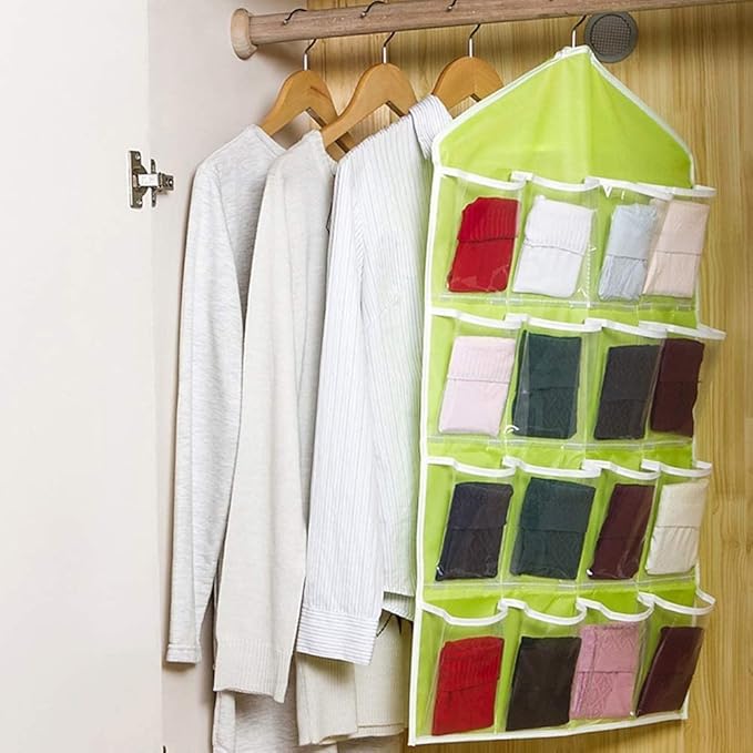 16-Pockets Jewelry Organizer Over Door Hanging Storage Bag Holder Hanging Bag Rack Hanger Space Saver Bags for Earrings Necklace Bracelet Ring Display Pouch Socks Bra Underwear Pink