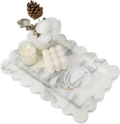 100% Natural Marble Vanity Tray - Real Stone Storage Organizer for Bathroom/Kitchen/Vanity/Dresser, Countertop Tray for Perfume, Jewelry, Home Decor, 11.8 x 7.8 x 0.7 Inch