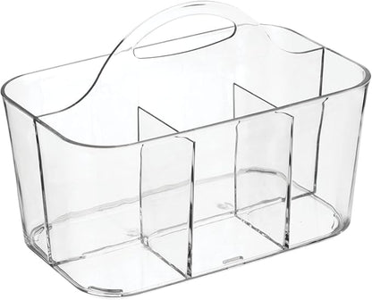 mDesign Plastic Cutlery Storage Organizer Caddy Bin Tote with Handle - Kitchen Cabinet Divided Pantry Basket for Forks, Knives, Spoons, Napkins, Indoor/Outdoor Use, Lumiere Collection, Clear | Caddy Bin