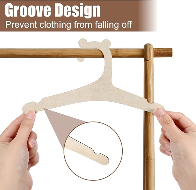 Wooden Kids Hangers 10 Pack 9inch Cute Baby Hanger with Bear Ears Non Slip Wooden Children's Hanger Newborn Hangers for Baby Kids Toddler Coats Pants Suits Jackets Clothes