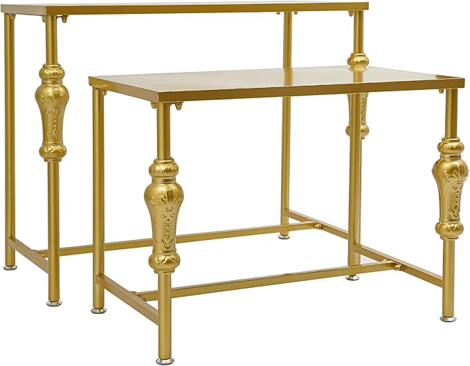 Industrial Retail Display Tables, Set of 2 Standing Clothing Shoes Display Rack Boutique Display Table Storage Shelves for Retail Store, Hotel, office. (Gold)