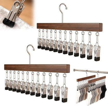 Kruggo Closet Organizer with 10 Clips, 2026 Upgraded 360° Swivel Multi-Hook Wardrobe Organizer, Space Saving Hanging Legging Hangers for Closet (2, Antique-12 clicks)