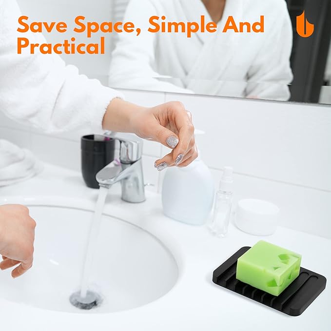 Urbanstrive Soap Dish Shower Waterfall Soap Tray Soap Saver Soap Holder for Bathroom, Kitchen, Counter Top, Flexible Silicone, Keep Soap Bars Dry, Easy Cleaning (Black)