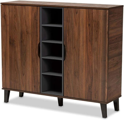 Baxton Studio Two-Tone Walnut Brown and Grey Finished Wood 2-Door Shoe Cabinet