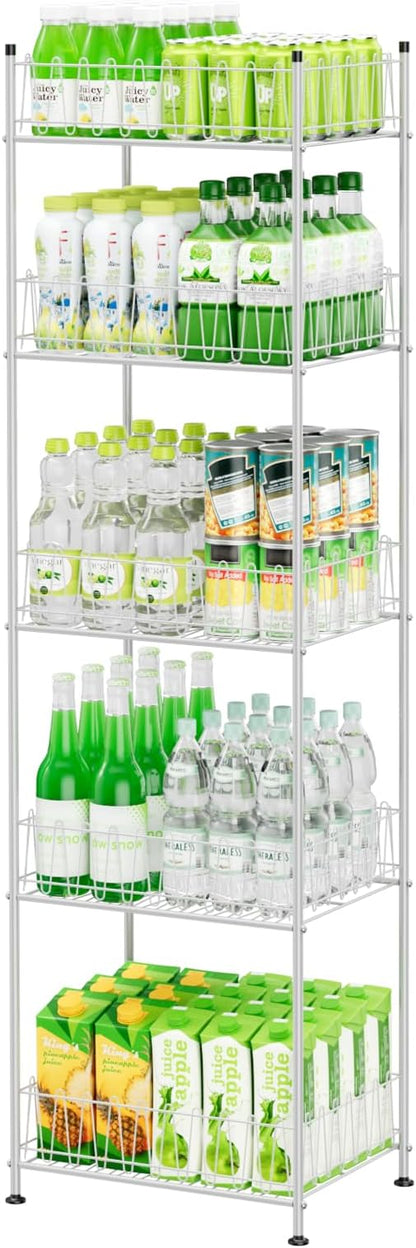 smusei 5 Tier Water Bottle Storage Rack Metal Bottled Water Organizer for Floor Beverage Holder Stand for Floor, Drink Shelf for Kitchen Living Room, Space Saver