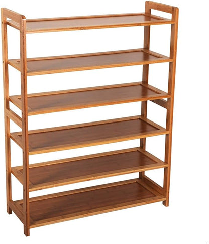 6-Tier Bamboo Shoe Rack for Entryway, Shoe Organizer for Hallway Closet, Free Standing Shoe Racks for Indoor Outdoor Living Room (Brown-6 Tiers)