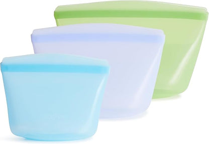 Stasher Silicone Reusable Storage Bags, 3-Pack, Reusable Freezer Bags, Microwave, Dishwasher, Oven Safe, Sous Vide, Premium Lunch Containers, Eco Friendly, Food Storage Bags, Snack Bags, Multicolor | Reusable Food Bags