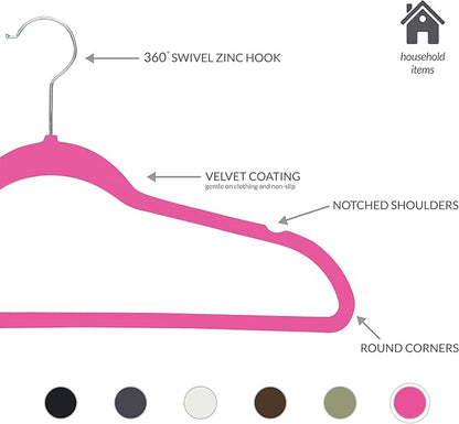 Simplify Slim Velvet Clothes Hangers | 100 Pack | Non-Slip | Shirts | Suit | Pants | Dresses | Garments | Closet Storage & Organization | Durable | Fuchsia