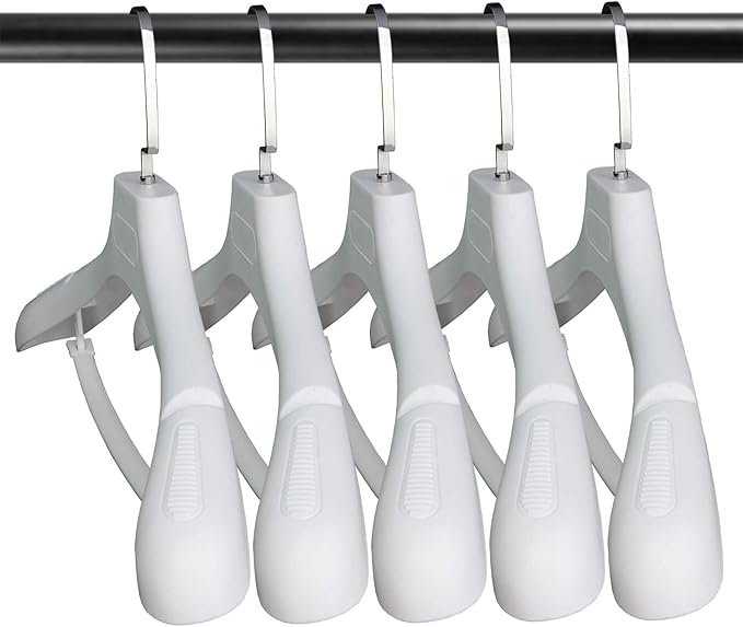 DEDU Suit Hangers for Men 10 Pack, White Coat Hangers Wide Non Slip Width 17.7", Thick Plastic with Pants Bar & Metal Hook