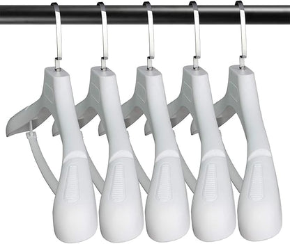DEDU Suit Hangers for Men 10 Pack, White Coat Hangers Wide Non Slip Width 17.7", Thick Plastic with Pants Bar & Metal Hook