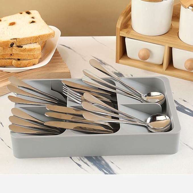 6 Slots Silverware Cutlery Drawer Organizer,Small Kitchen Utensil Tray for Flatware, Cutlery, Spoon and Knives Compact Storage Organization Keep Kitchen, Camper Drawer Neat & Organized