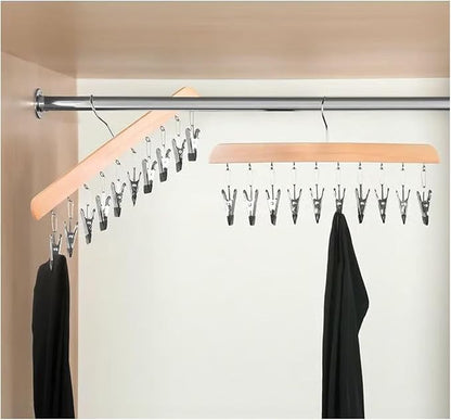 10-Clip Hanging Closet Organizer, Space Saving Pants Hanger with Adjustable Clips, Multi-Layer Garment Rack for Ties, Scarves, Belts, Clothes Storage(2*Vintage)